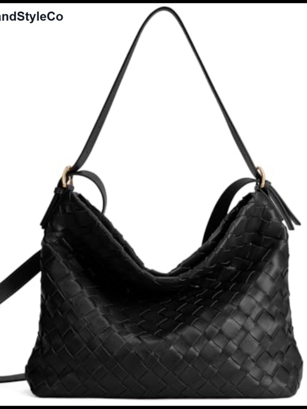 Large Capacity Woven Vegan Leather Shoulder Crossbody Bag with Zipper